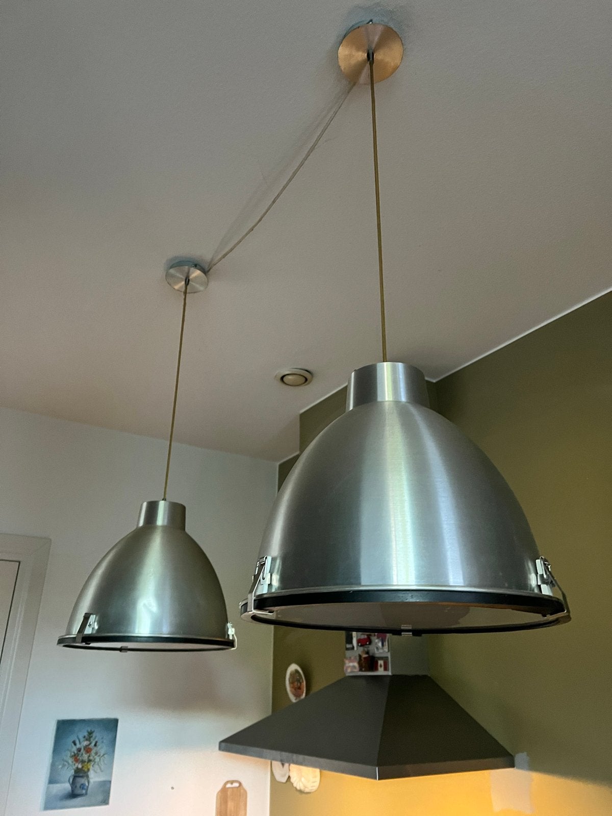 Set van 2 industriële hanglampen, geborsteld aluminium, Ophalen, Gebruikt, Metaal, E27 (groot)
