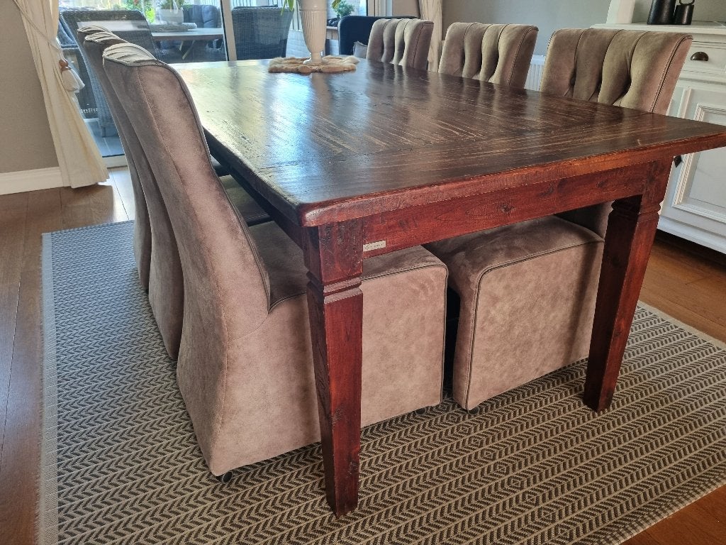 Eetkamertafel met 6 stoelen, Ophalen, Gebruikt, 100 tot 150 cm, Koloniaal
