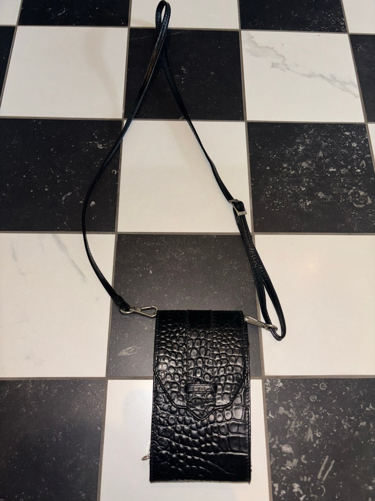 Nieuw Mosz zwart leren croco telefoontasje, Ophalen of Verzenden, Nieuw, Hoesje of Tasje
