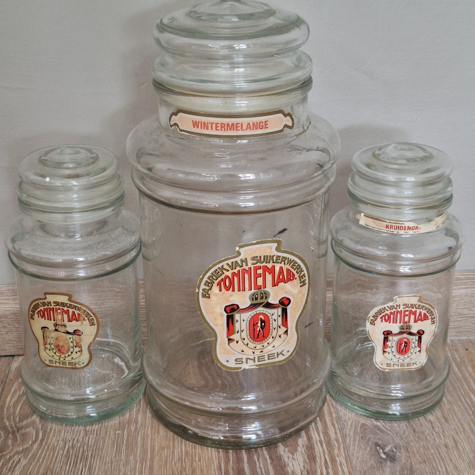 Tonnema Sneek 3 glazen vintage snoeppotten, Ophalen, Gebruikt, Gebruiksvoorwerp