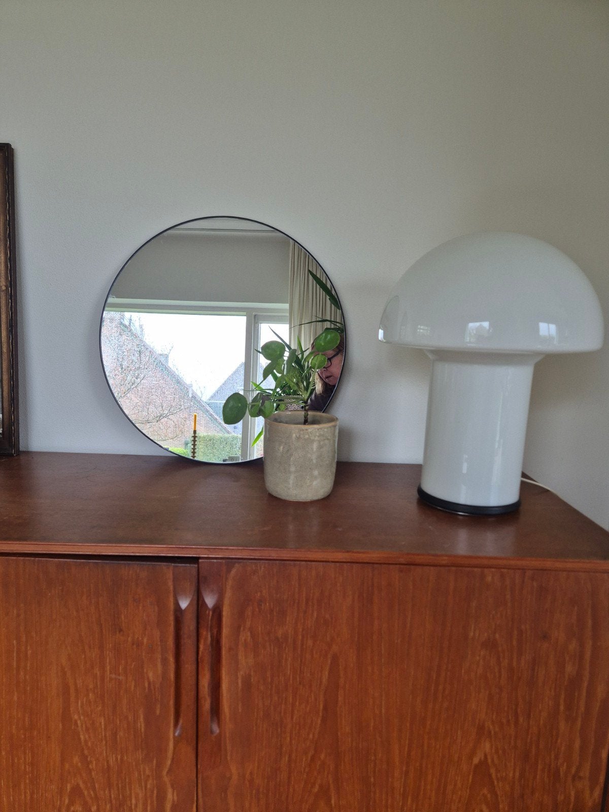 Ronde spiegel 50 cm met zwarte metalen rand, Ophalen of Verzenden