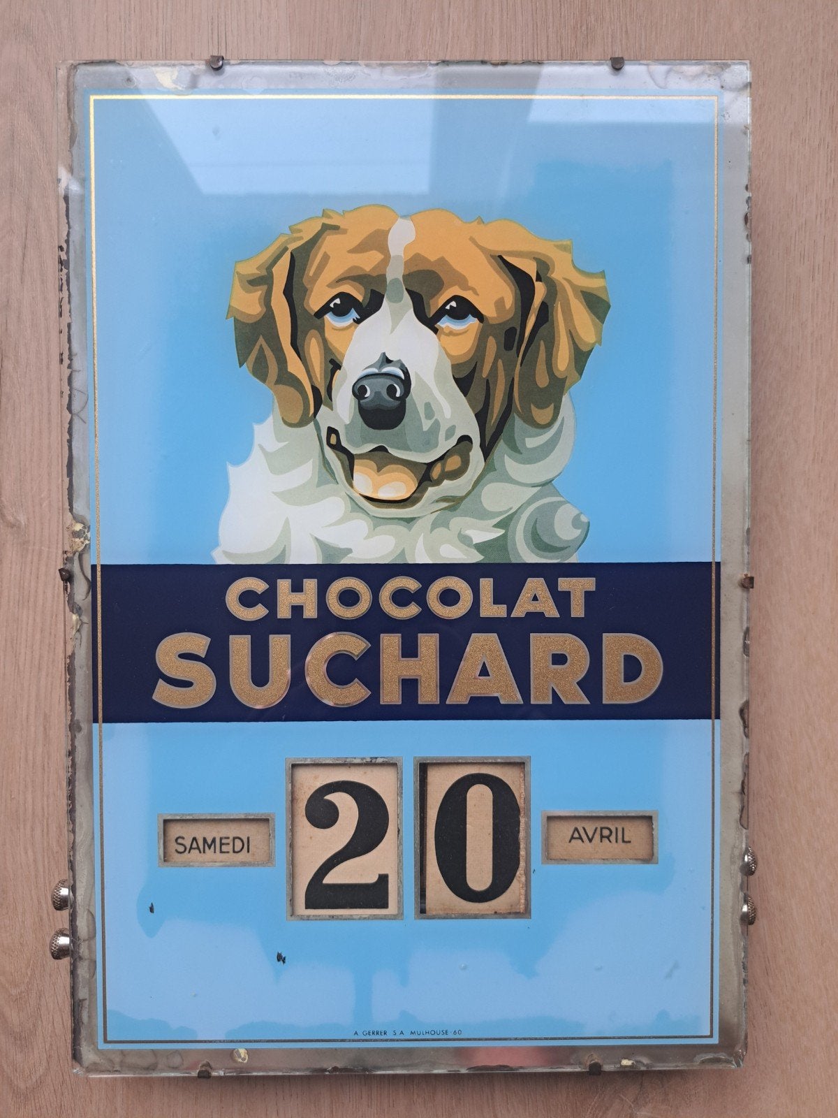 Reclamebord kalender glas Suchard geen emaille., Ophalen of Verzenden, Reclamebord