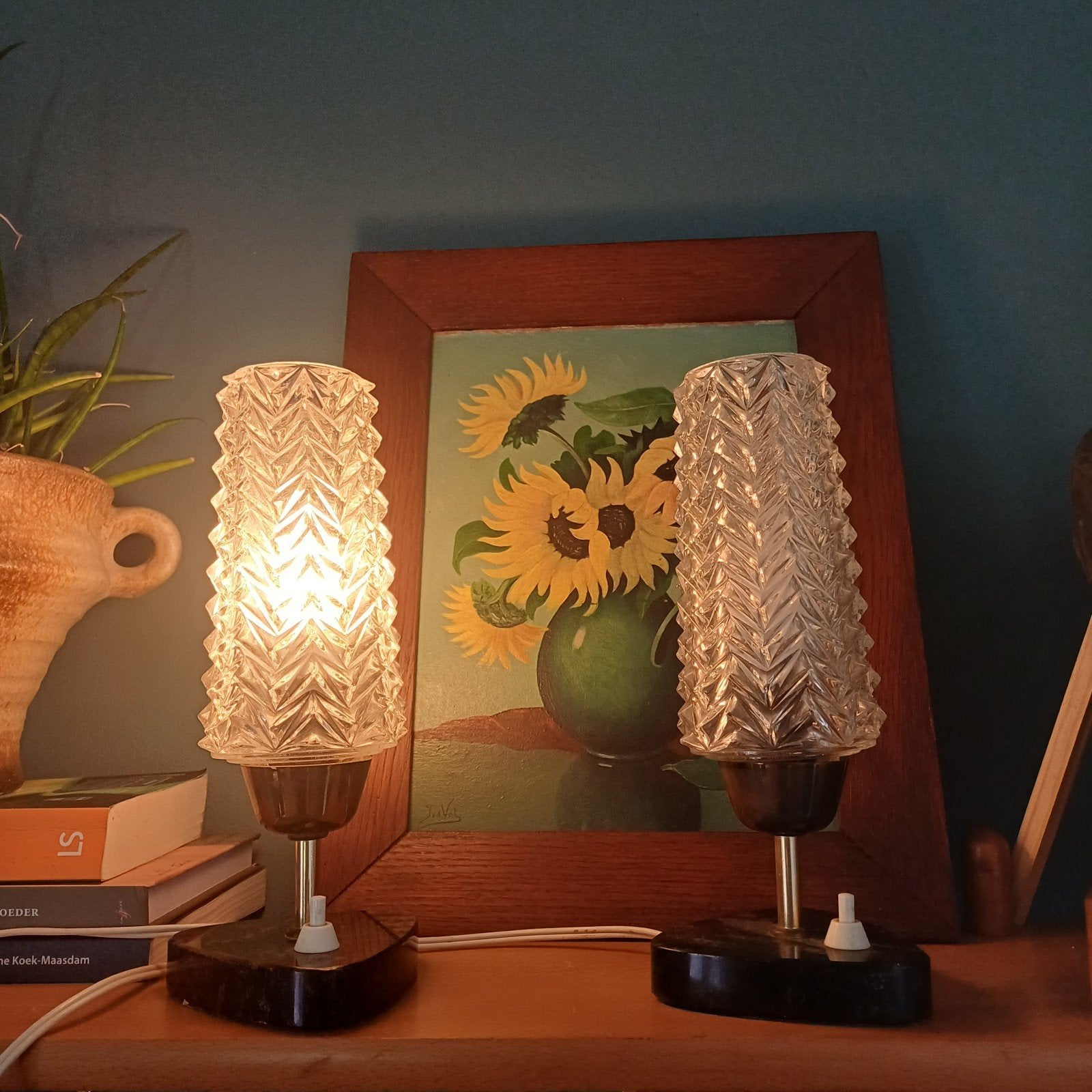Zweedse vintage tafel/nachtlampjes, Met schakelaar, Gebruikt, Vintage, Ophalen of Verzenden