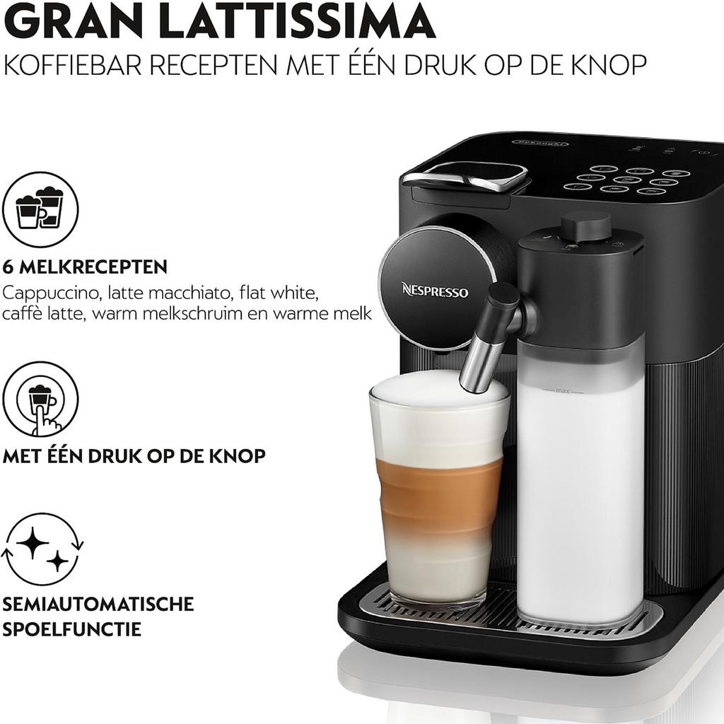 Nespresso Gran Lattissima - Zwart, Witgoed en Apparatuur, Koffiezetapparaten, Ophalen, Koffiepads en cups, Gebruikt, Koffiemachine
