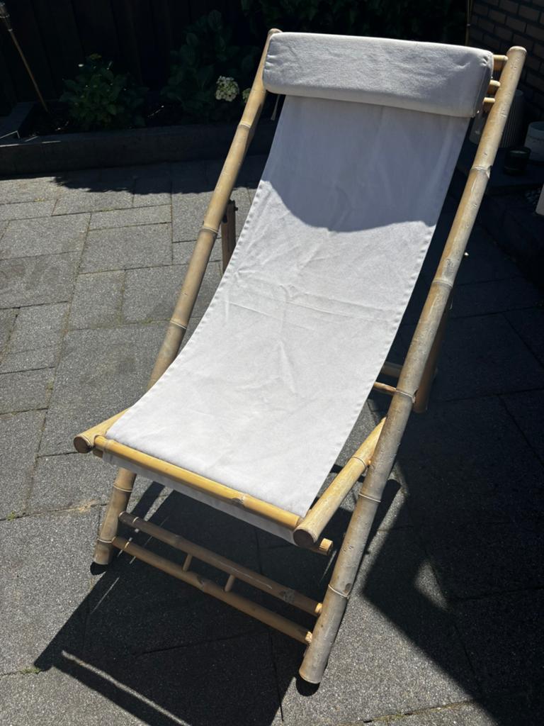 Bamboe tuinstoel, Tuin en Terras, Ligbedden, Gebruikt, Overige materialen, Inklapbaar, Verstelbaar, Ophalen