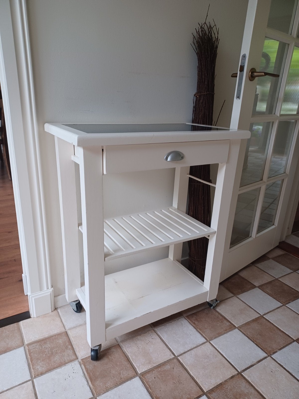 Witte houten keukentrolley, Ophalen, Gebruikt, Hout, Keukentrolley