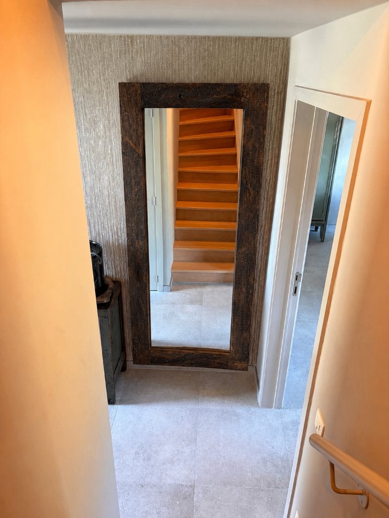 Landelijke teak houten brede spiegel, Huis en Inrichting, Woonaccessoires | Spiegels, Nieuw, Ophalen of Verzenden, 75 tot 100 cm