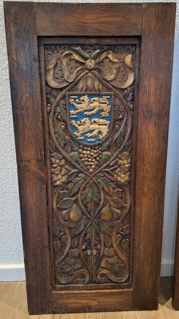 Antiek houten paneel met wapen van Friesland, Ophalen of Verzenden