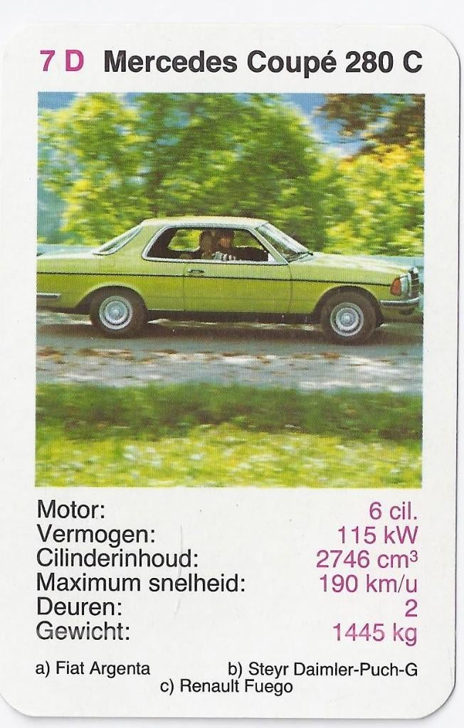 Kw3027 autokaartje 7d mercedes coupe 280 c, Ophalen of Verzenden, Zo goed als nieuw, Auto's