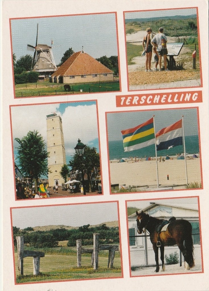 TERSCHELLING Molen Vuurtoren Vlaggen Paard, Verzenden, 1980 tot heden, Gelopen, Waddeneilanden