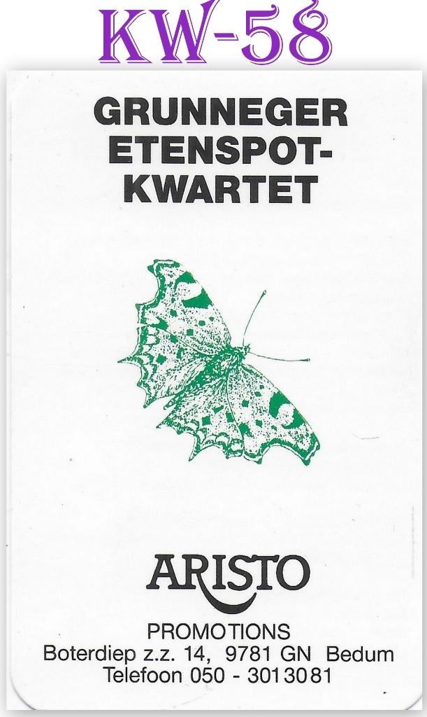 Kw58 Grunneger etenspot kwartet ( groningen ), Verzamelen, Speelkaarten, Jokers en Kwartetten, Ophalen of Verzenden, Zo goed als nieuw