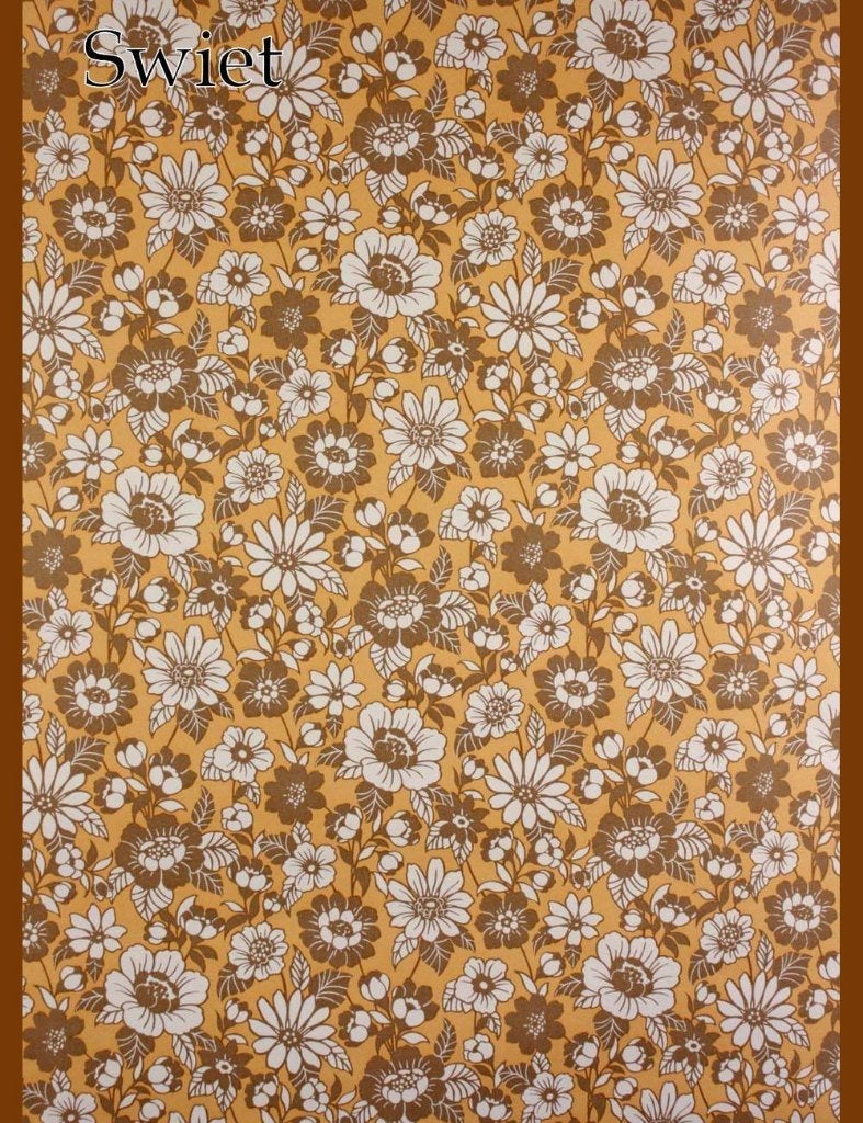 3667 Okergeel retro bloemen behang vintage  origineel swiet, Huis en Inrichting, Stoffering | Behang, Ophalen of Verzenden, Bruin