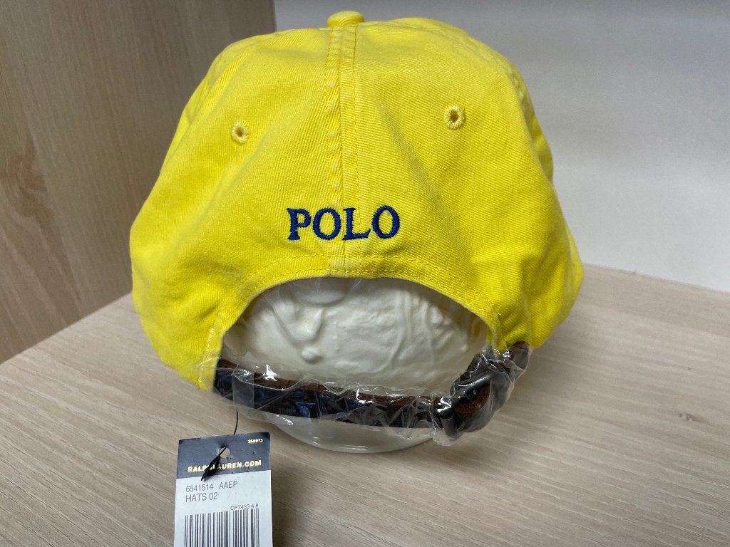 NIEUW Polo Ralph Lauren Pet met lederen bandje! UNIEK! GEEL, Ophalen, Nieuw, One size fits all, Pet