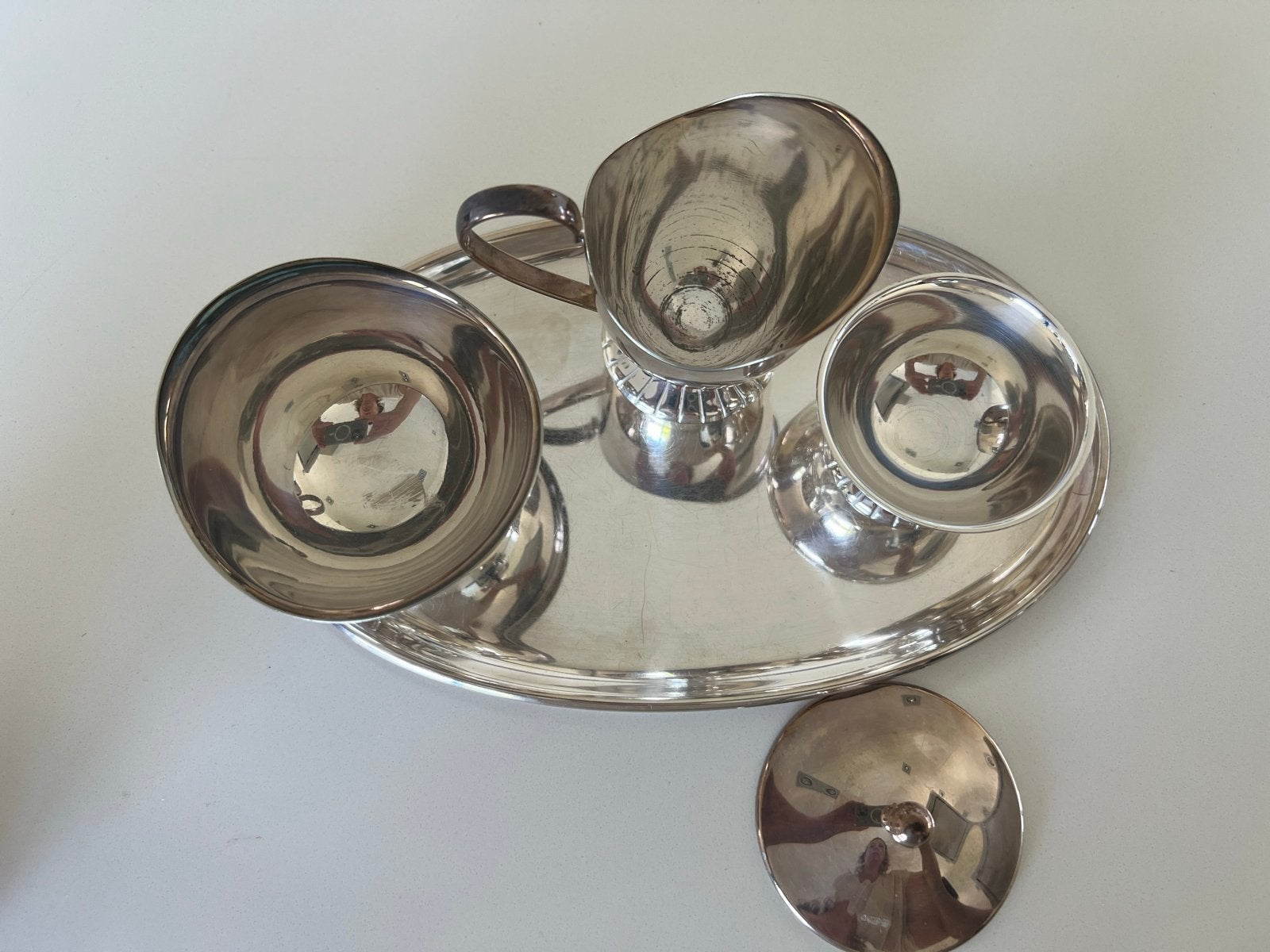 Verzilverd roomstel en pot van DE, Ophalen of Verzenden, Zilver