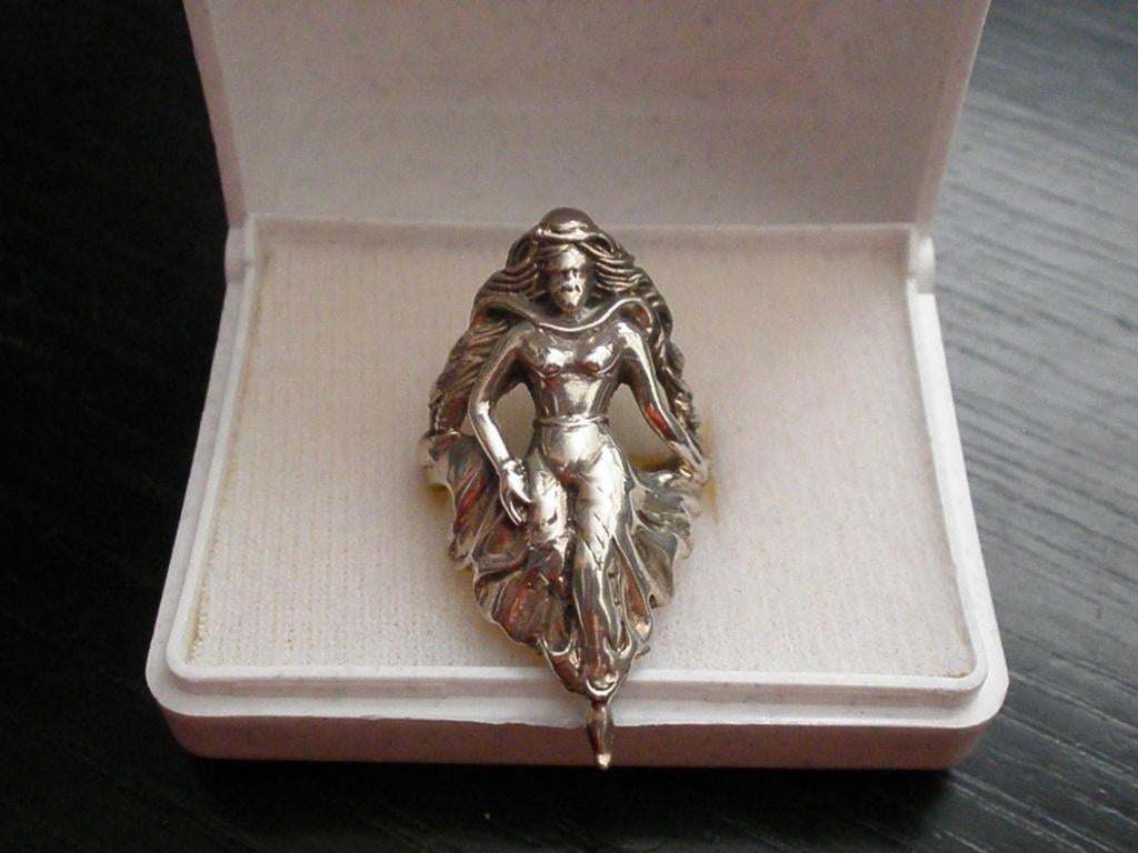 Mooie Lange Zilveren Jugendstil Ring - maat 18,5, Verzenden, Zilver, Ring