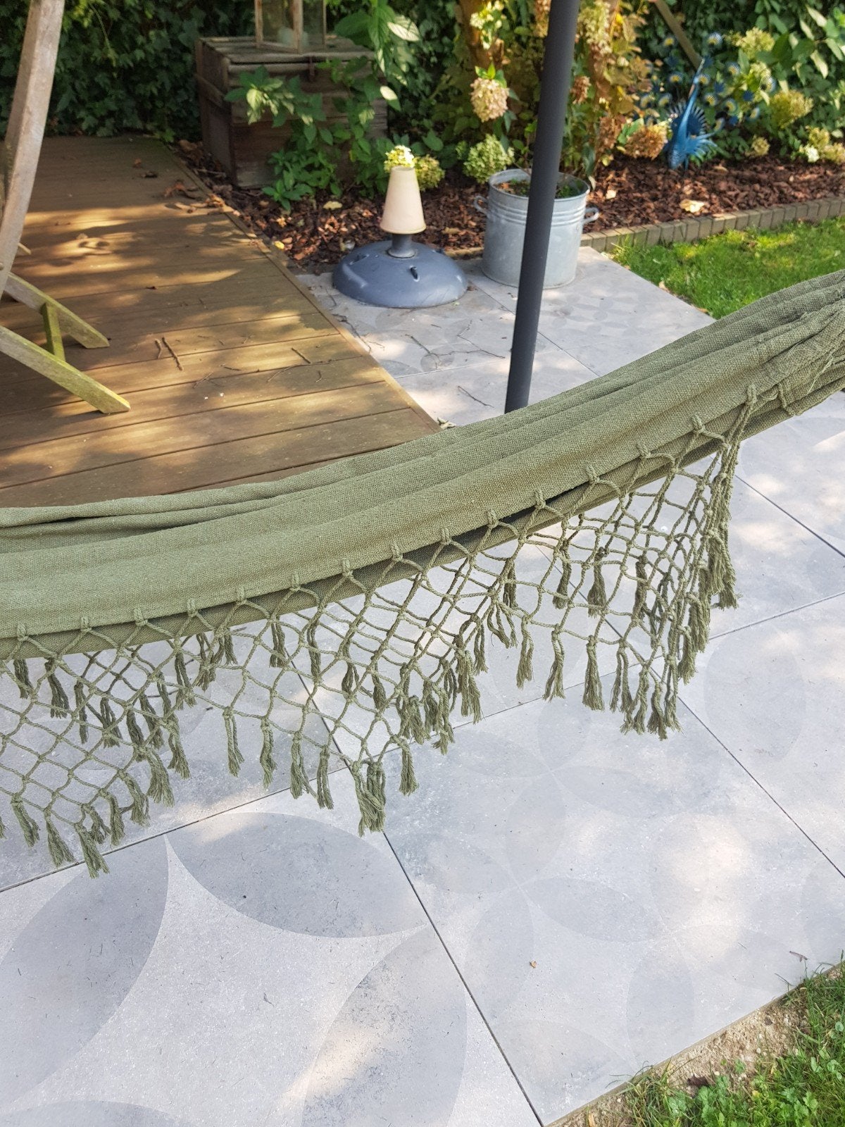 Groene Ibiza hangmat met teak standaard, Ophalen