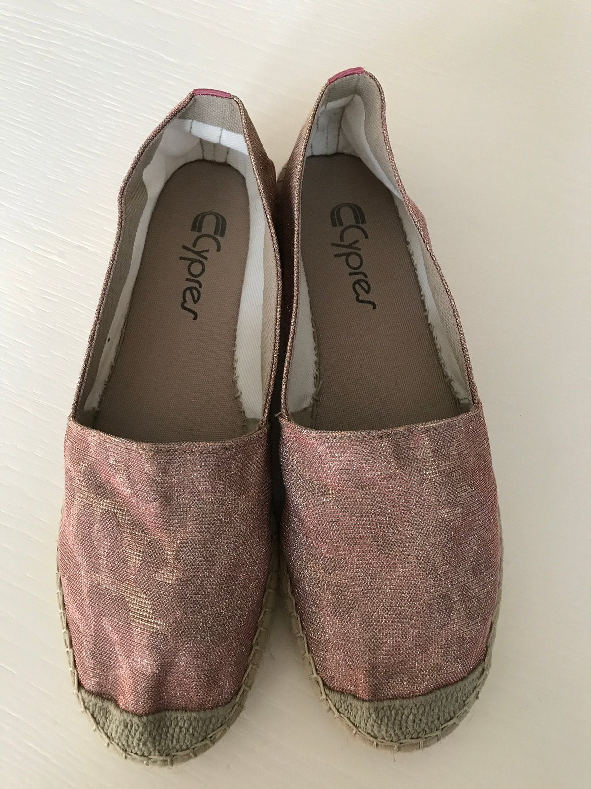 roze glimmende luipaard espadrilles maat 38 CYPRES, Ophalen of Verzenden, Zo goed als nieuw, Espadrilles of Moccasins, Roze