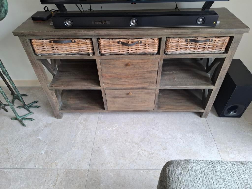 Commode dressoir hout rotan, Huis en Inrichting, Kasten | Dressoirs, Ophalen, Met plank(en), Gebruikt, 100 tot 150 cm