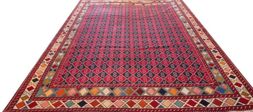 Perzisch tapijt Kelim Soumak 287 x 202/Handgeweven wol kilim, Www.simatapijten.nl, 150 tot 200 cm, Ophalen of Verzenden, Info@simatapijten.nl
