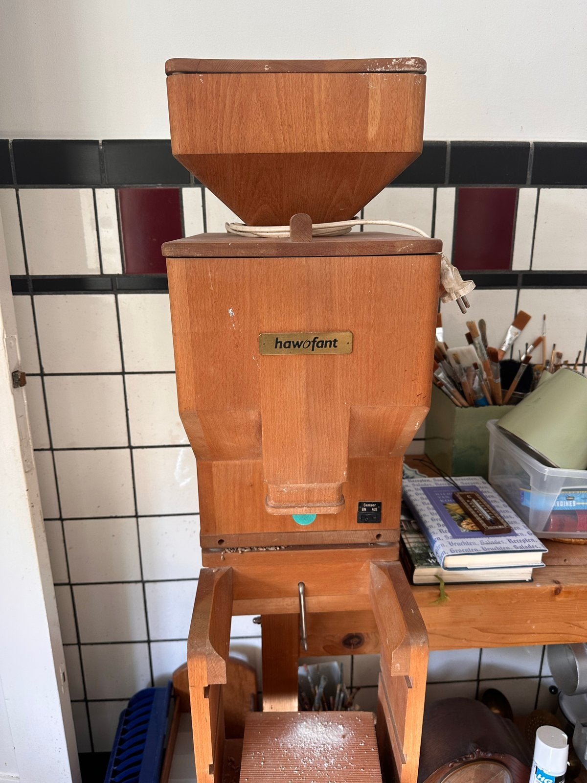 Vintage Hawos Hawosfant Graanmolen - Houten Design, Ophalen, Gebruikt
