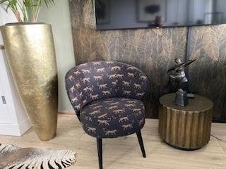 Set zwarte fauteuils met goudkleurige tijgerprint, Ophalen, 75 tot 100 cm, Zo goed als nieuw, Stof