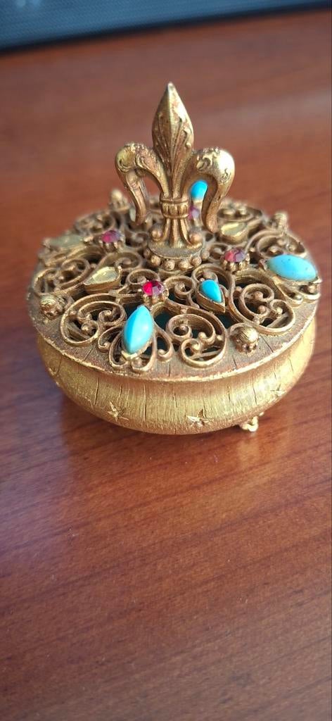 Vintage sieradendoosje met Fleur de Lis en edelstenen, Ophalen of Verzenden