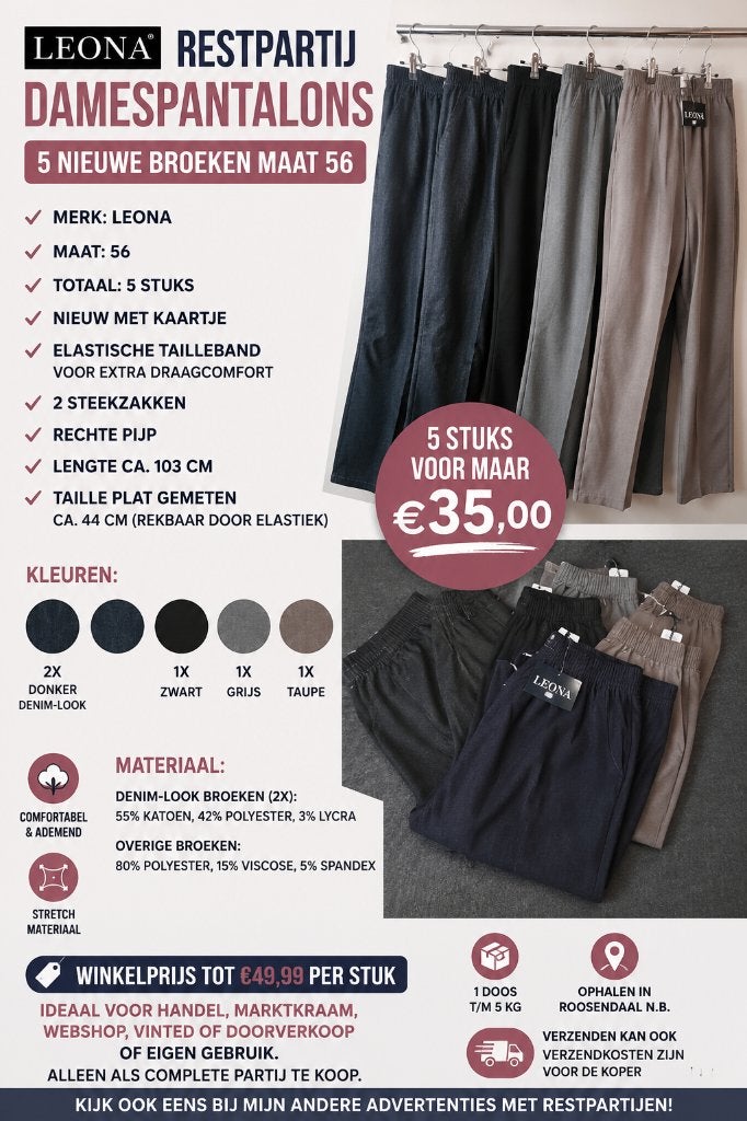 5 Nieuwe Damesbroeken, maat 56, Meerkleurig, Maat 46/48 (XL) of groter, Nieuw, Ophalen of Verzenden