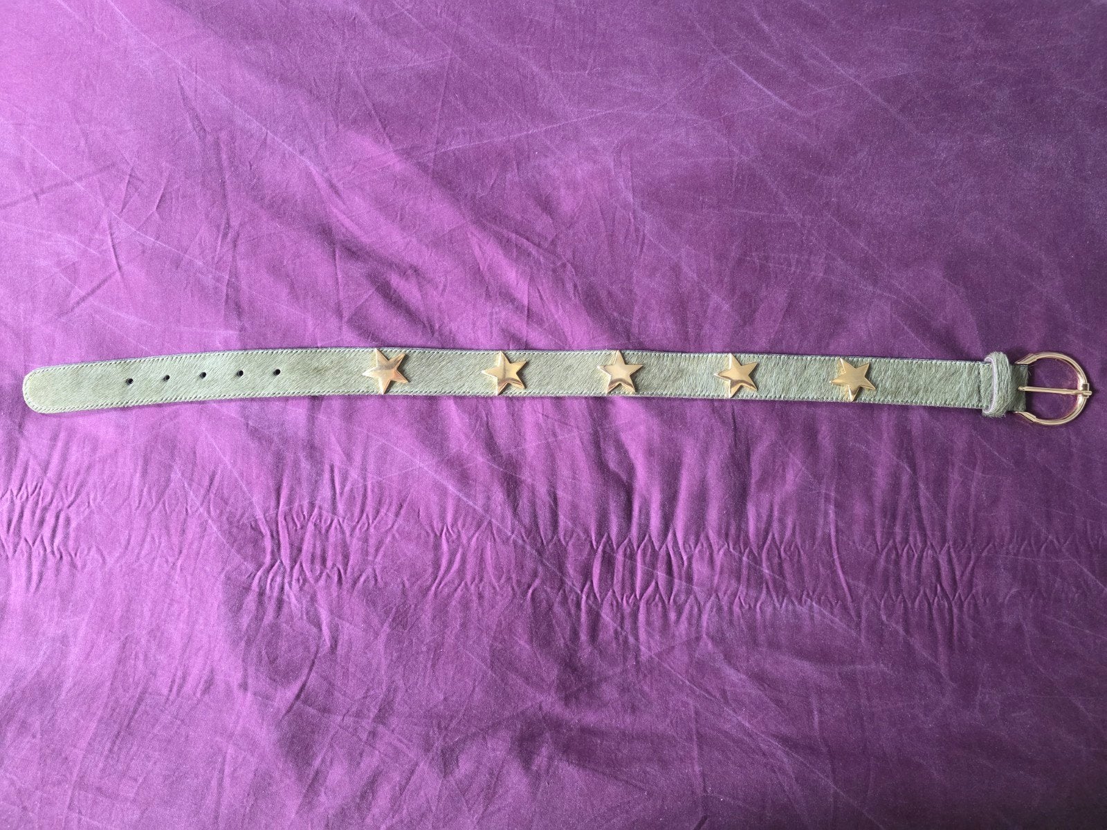 Groene leren riem met gouden sterren studs van Janice 75 cm, Ophalen, Janice, Overige kleuren, 3 tot 5 cm