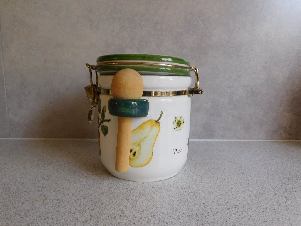 Voorraadpot 15 cm. Fruit Beugelsluiting, Beige, Ophalen of Verzenden, Zo goed als nieuw, Voorraadpot