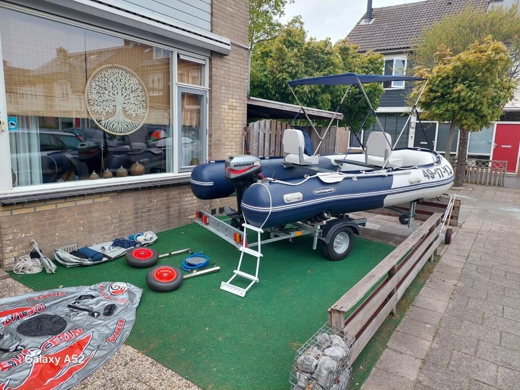 Marinesport Rubberboot 4.20m met 15pk motor & trailer, Watersport en Boten, Rubberboten, Gebruikt, Benzine, Minder dan 70 pk, Overige materialen