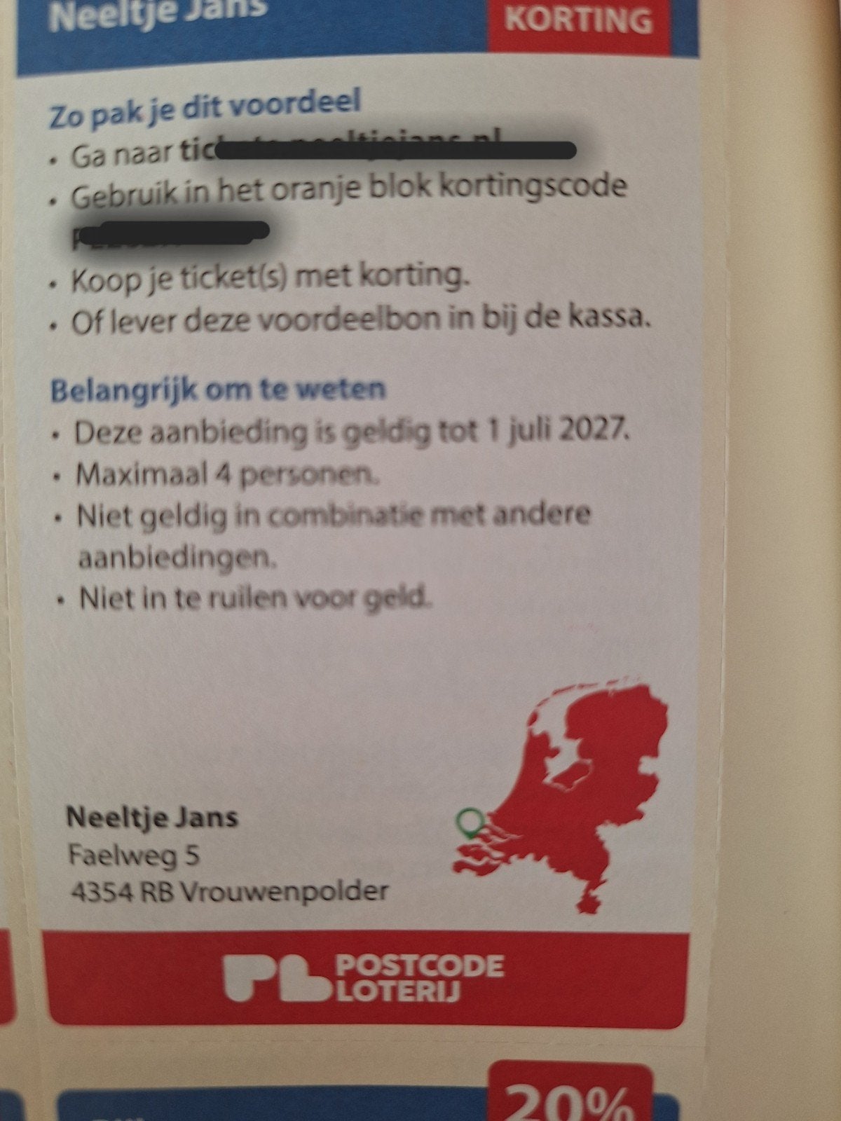 Neeltje Jans 30% korting, Tickets en Kaartjes, Drie personen of meer, Kortingsbon