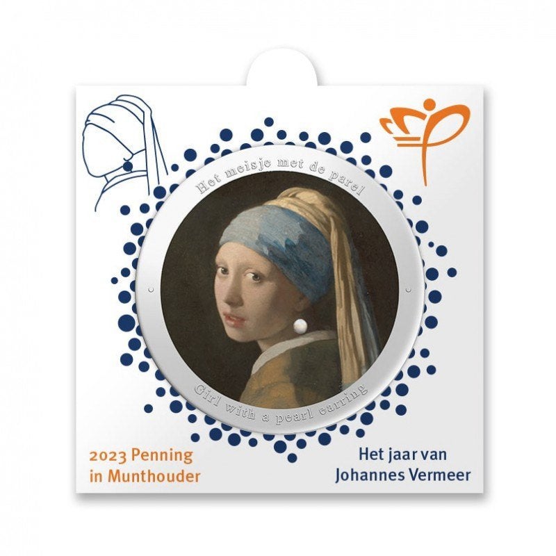 Het jaar van Johannes Vermeer penning in munthouder, Ophalen of Verzenden, Overige materialen, Nederland
