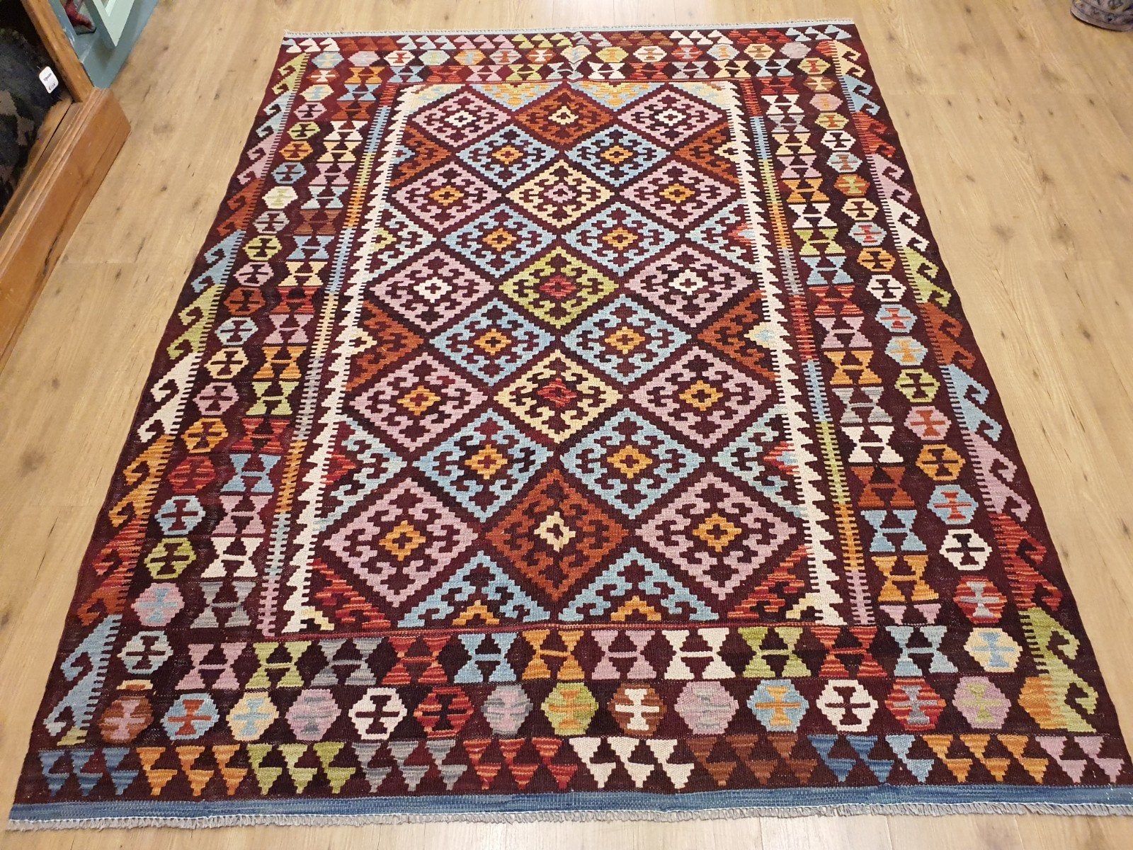 Prachtige handgeweven oosterse kelim 230x180, Info@SlatsAntiek.nl, Crème, 150 tot 200 cm, Vof Slats Antiek