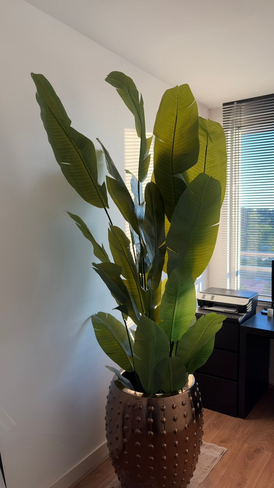 Pot Laos Emporer Goud/Brons Large+ Kunst Strelitzia Nicolai, Ophalen, Steen/keramiek, Kunstplant, Zo goed als nieuw