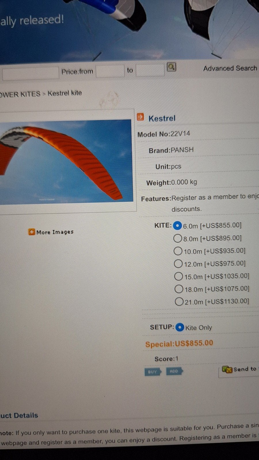 Licht weer knaller. 18m2 pansh kestrel, Watersport en Boten, Kitesurfen, Foil, Ophalen of Verzenden