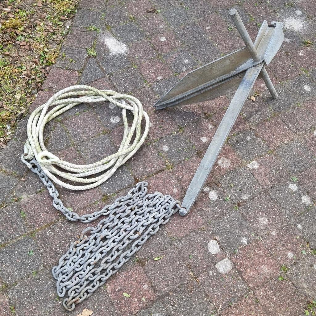 Danforth / plaatanker 12.5kg + ketting en ankerlijn, Ophalen, Gebruikt, Ankeren en Afmeren, Zeilboot of Motorboot