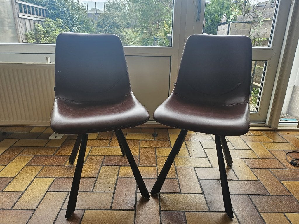 2 bruine leren stoelen, Ophalen, Gebruikt, Twee, Bruin