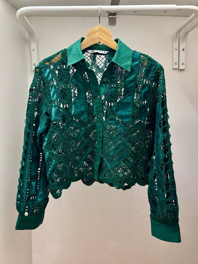 Zara groen suède kanten blousje – maat XS, Zara, Ophalen of Verzenden, Maat 34 (XS) of kleiner, Gedragen