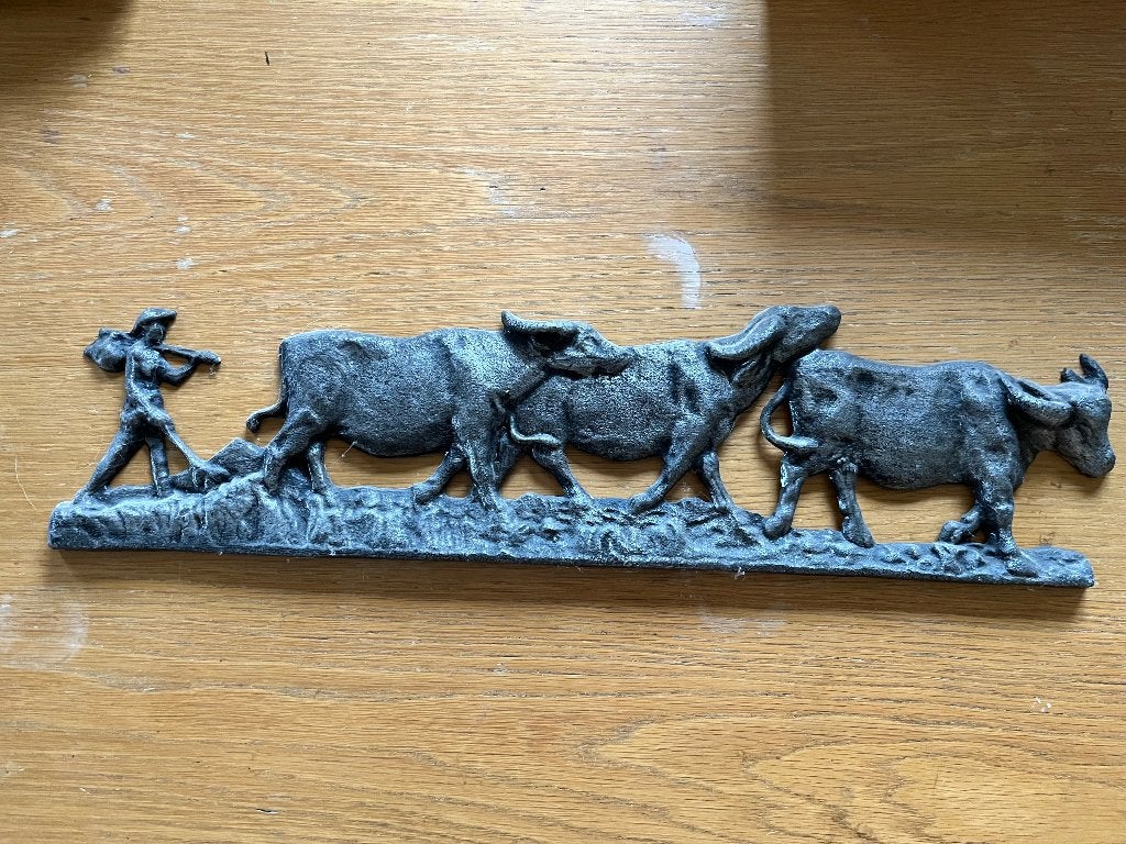 Wand decoratie 'Boer met koeien', Metaal, Zwart, Decoratieobject, Ophalen of Verzenden