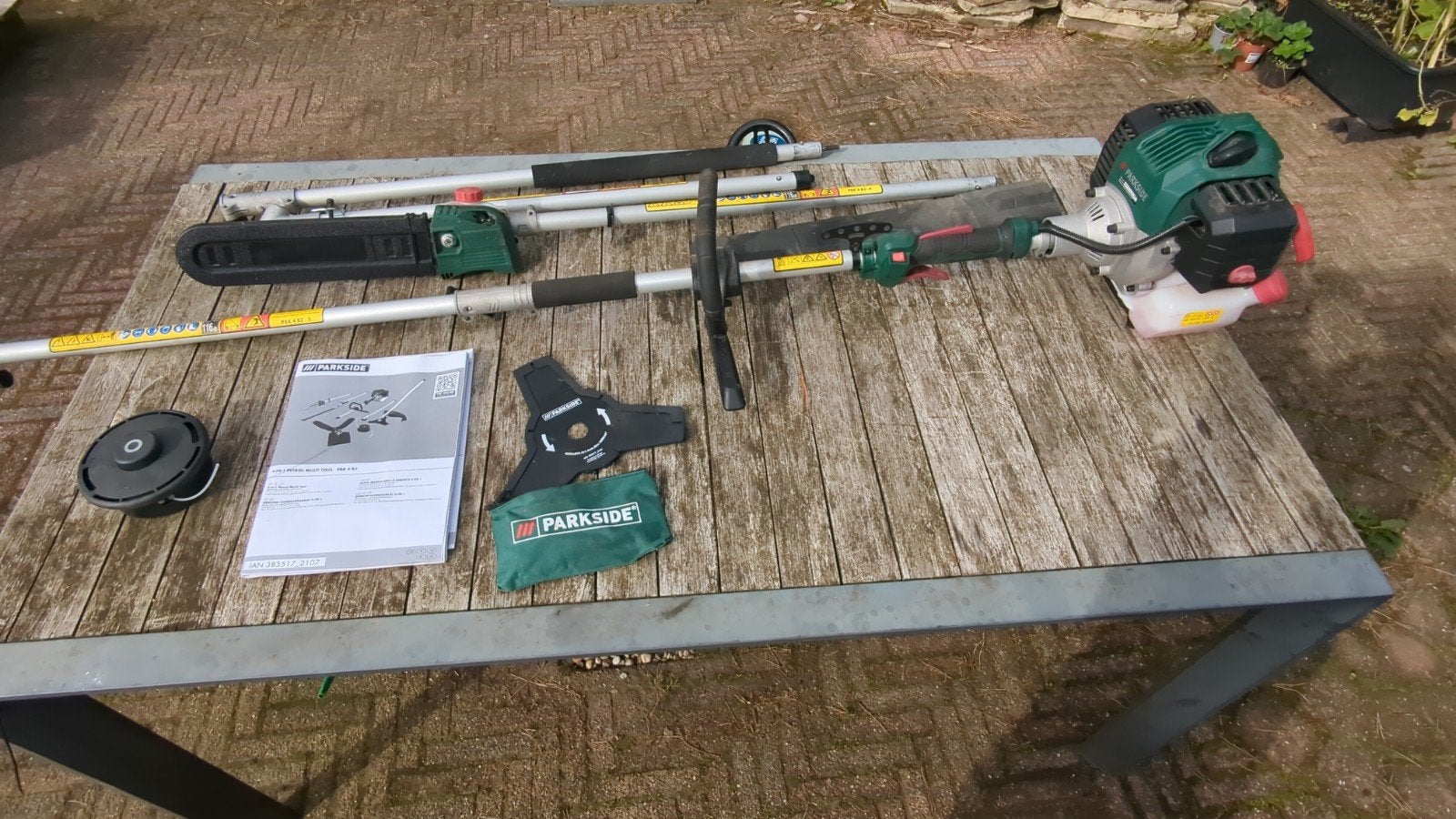 Parkside 4-in-1 Benzine heggenschaar kettingzaag bosmaaier, Ophalen