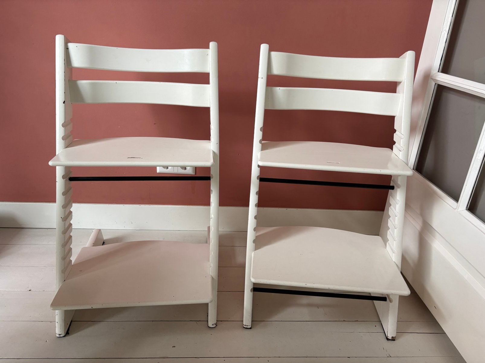 Stokke trip trap stoel wit 2x, Kinderen en Baby's, Kinderstoelen, Ophalen, Gebruikt, Meegroeistoel