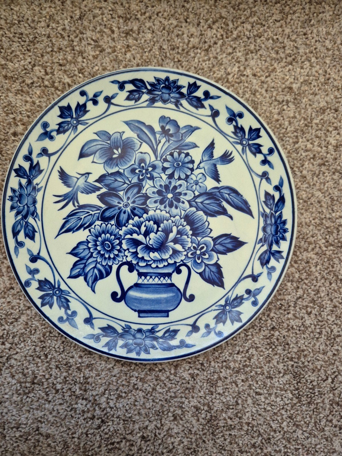 Delfts Blauw Handwerk Sierbord met Bloemen en Vogels, Antiek en Kunst, Antiek | Wandborden en Tegels, Ophalen of Verzenden