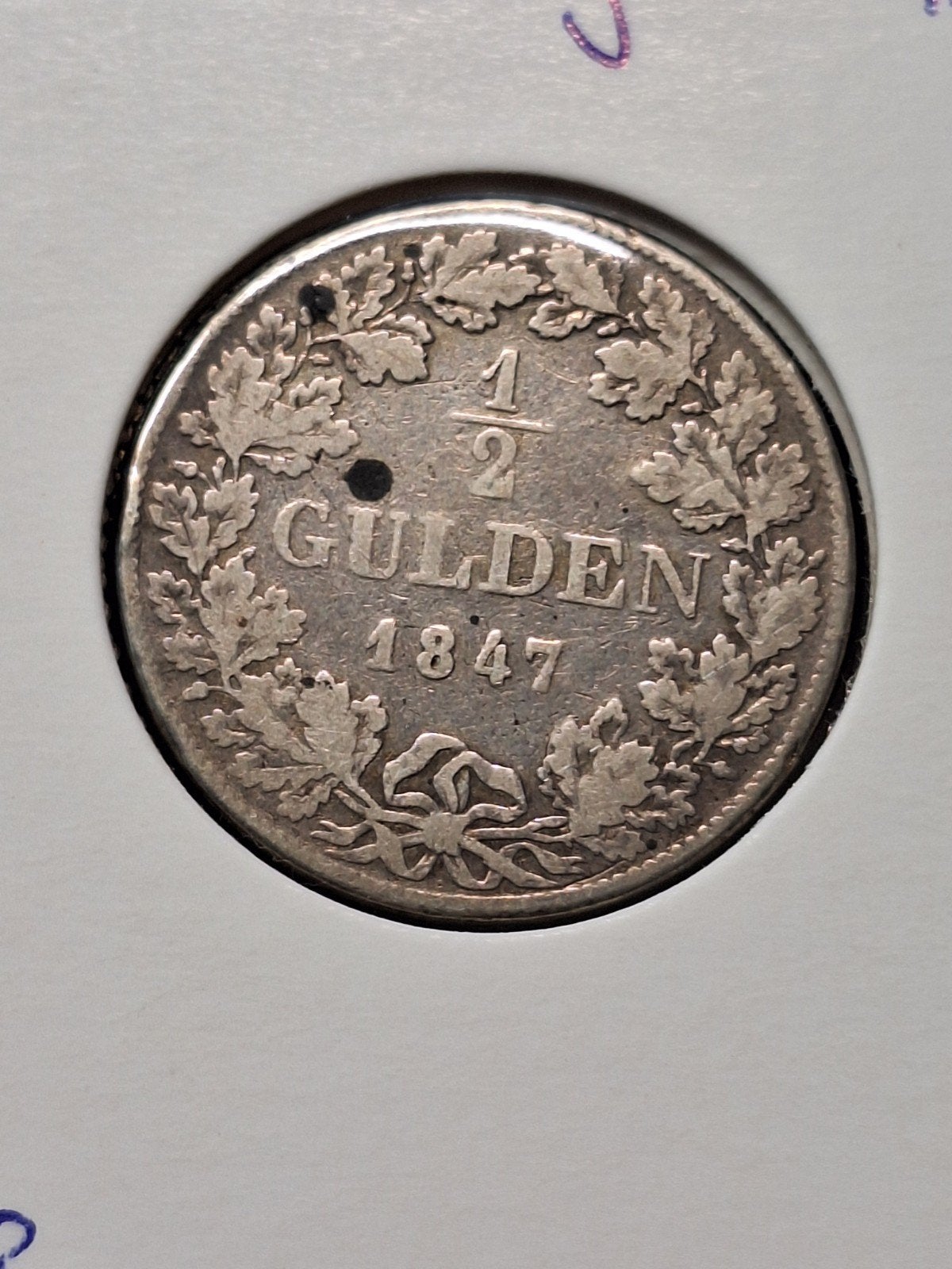 Kingdom of wurttemberg 1/2 gulden 1847, Ophalen of Verzenden, Overige landen, Zilver