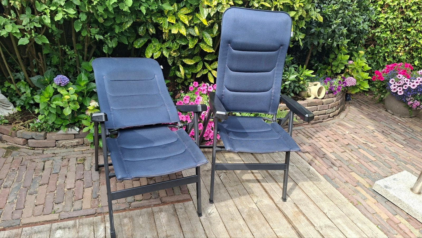 2 verstelbare Redwood campingstoelen - blauw, Ophalen of Verzenden, Gebruikt, Campingstoel