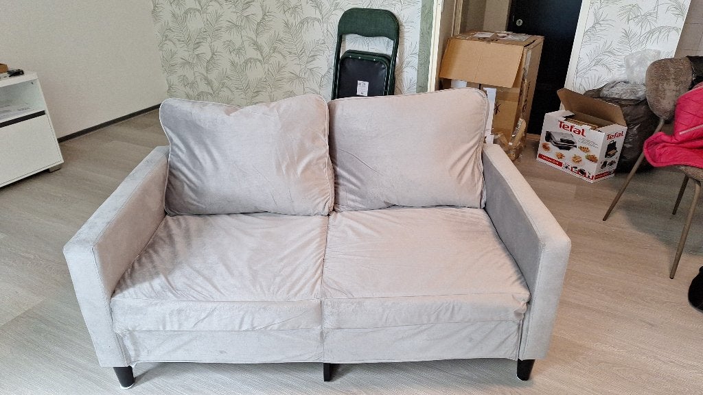 bank, Ophalen, Grijs stof, Tweepersoons, 75 tot 100 cm