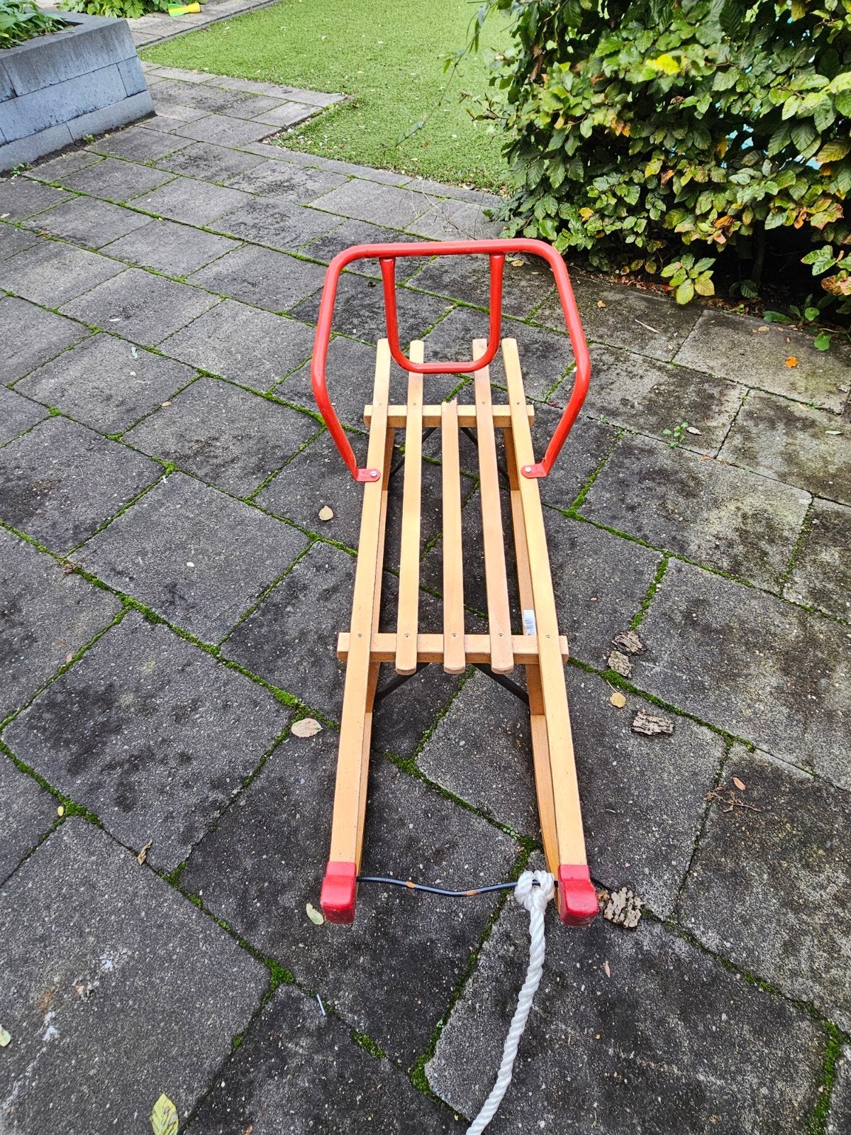 Houten slee met rugleuning - 100 cm, Ophalen, Rugleuning, Gebruikt, Hout