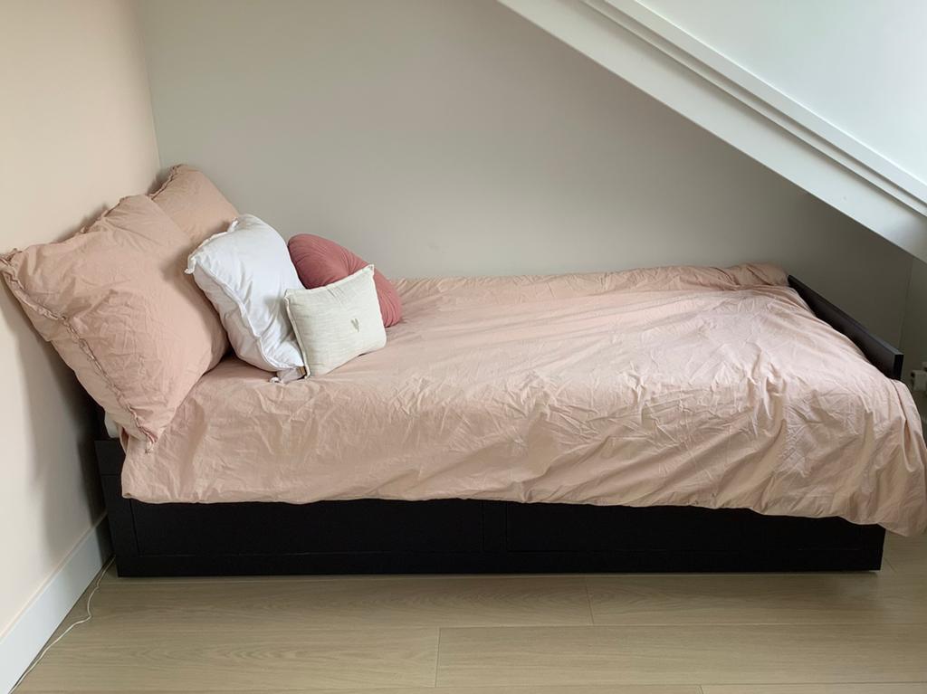 Ikea Brimnes uitschuifbaar bed met lades (80/160cm x 200cm), Ophalen, Zwart, Tweepersoons, 80 cm