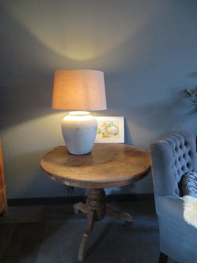 Grote kruiklamp met linnen kap, Huis en Inrichting, 73 cm, Met kap, Zo goed als nieuw, Schemerlamp