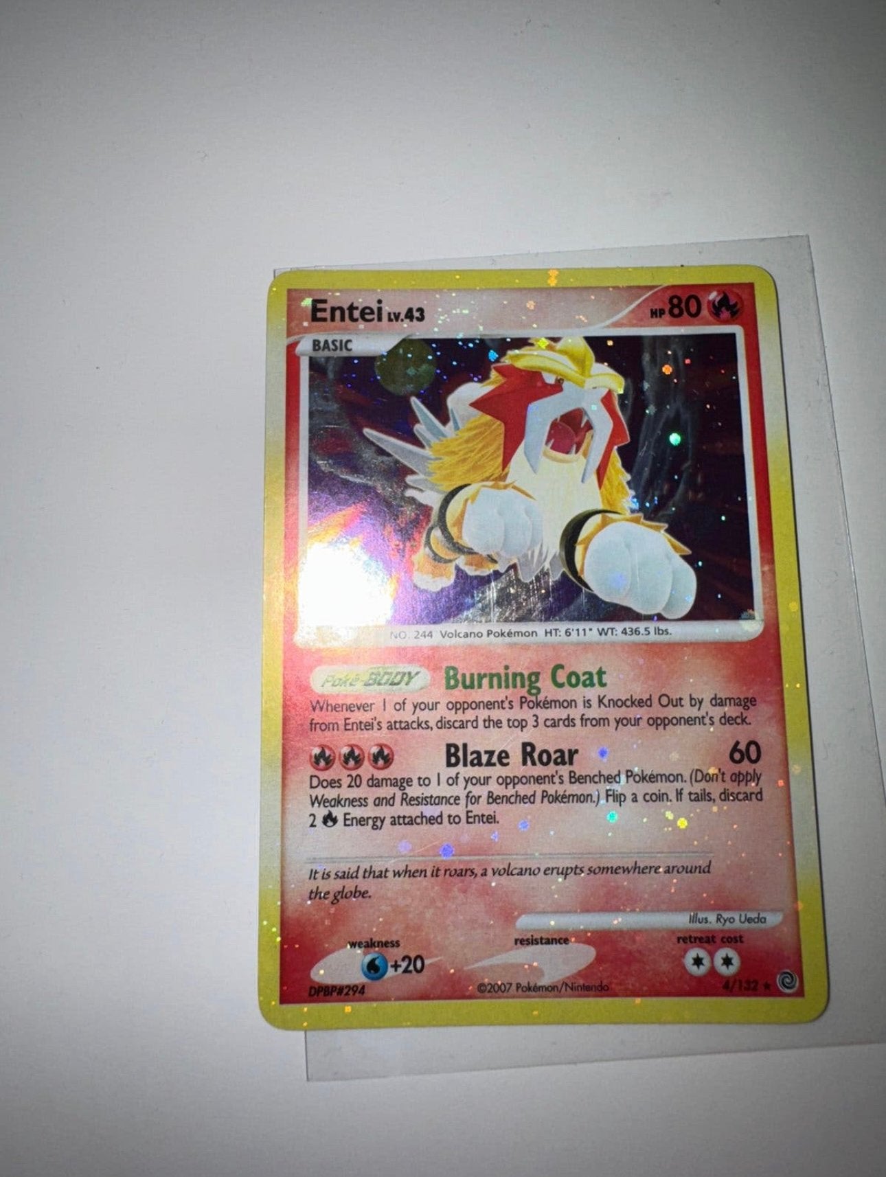 Entei DPBP#294 met Holo bleed en mooie swirl, Hobby en Vrije tijd, Verzamelkaartspellen | Pokémon, Ophalen of Verzenden, Gebruikt