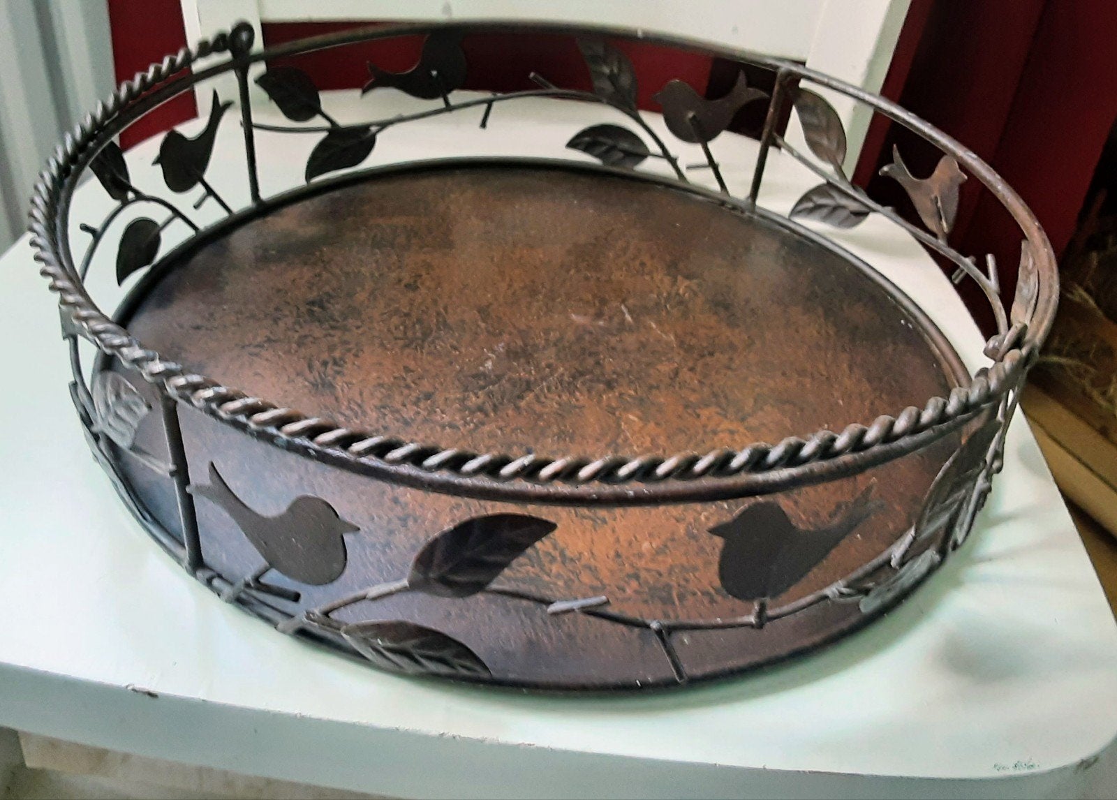 Decoratieve schaal met vogels en bladeren - 30 cm doorsnede, Ophalen of Verzenden, Metaal